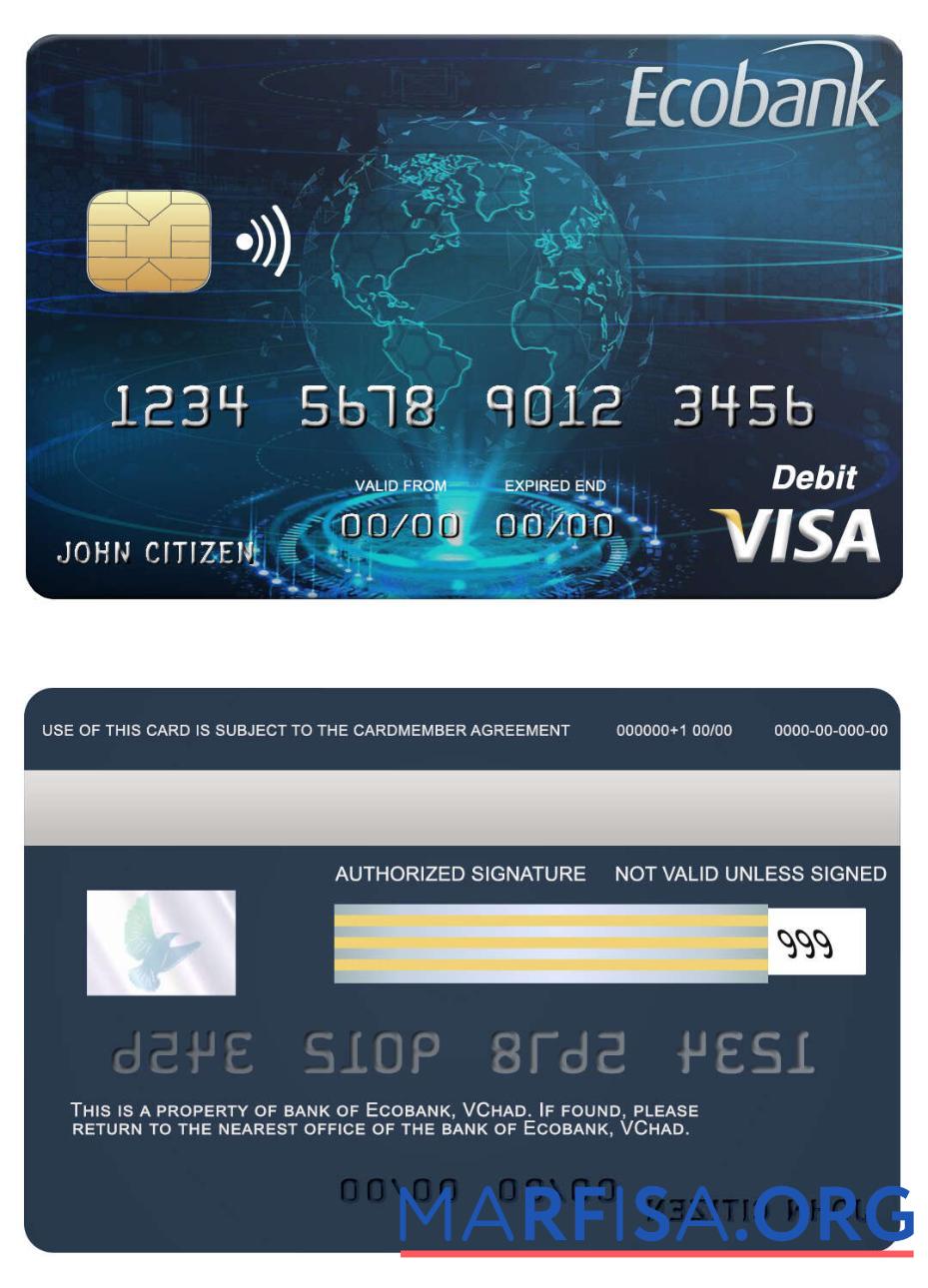 Printable Chad Ecobank bank visa card download for verification
